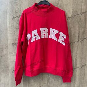 PARKE Red Mock Neck Sweatshirt Oversized Varsity Logo Crewneck